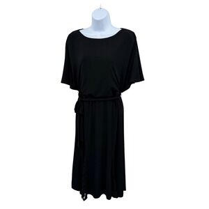 VICKY TIEL Women's M Midi Dress Gown Black Lace Trimmed Flowy Elegant Evening‎